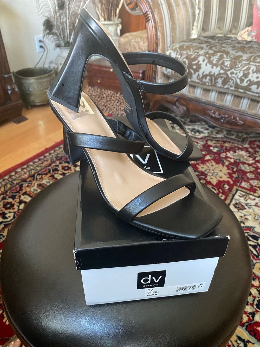 Yorke DV by Dolce Vita Black Strappy Mid-Heel Sandals